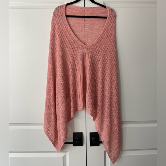 Minnie Rose Crochet Knit Ruana Poncho (One Size) in Pink - Picture 2 of 5